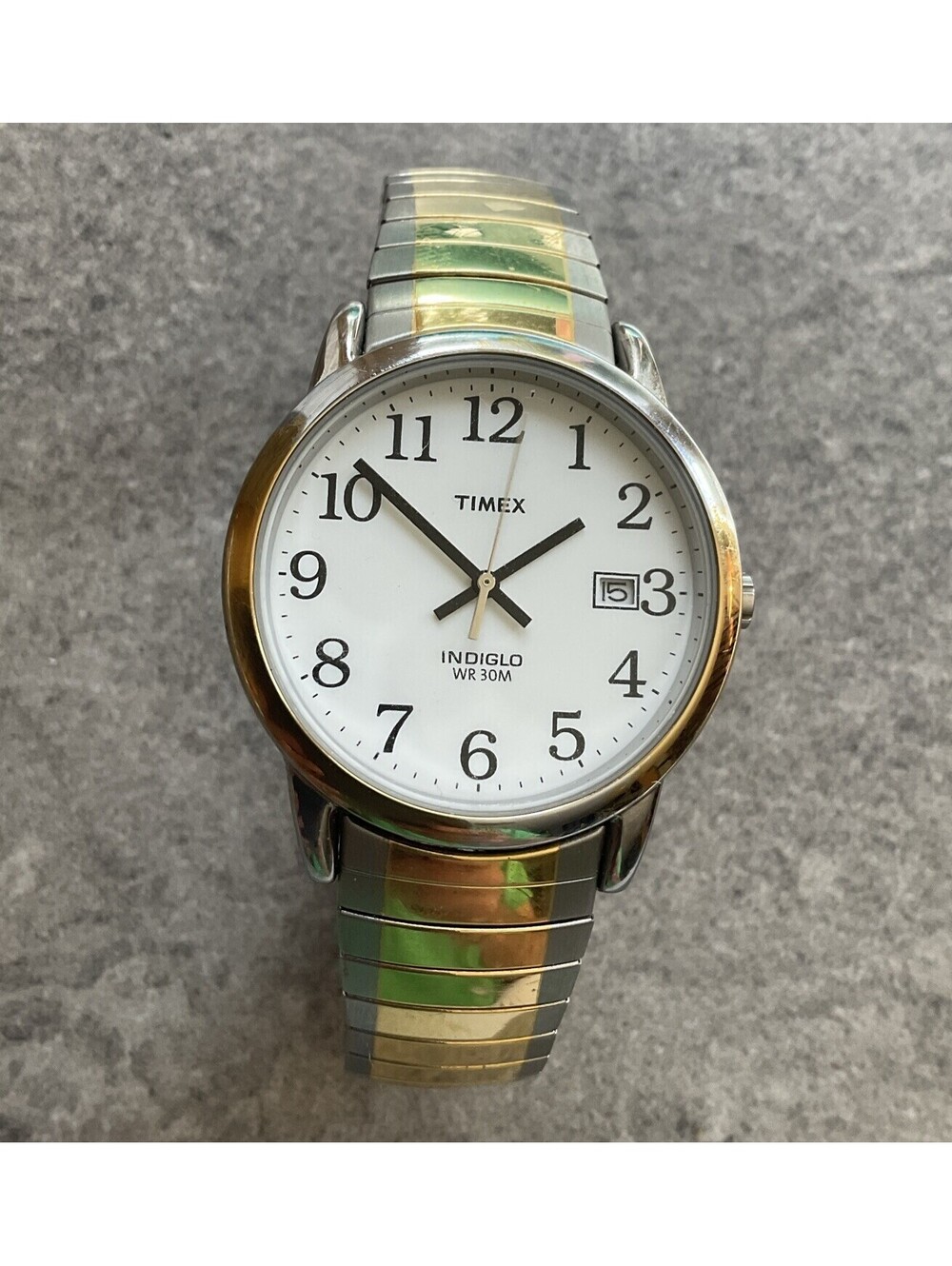 Timex Mens Watch 35mm Two Tone Stainless Steel Case And Band Date & Indiglo A10